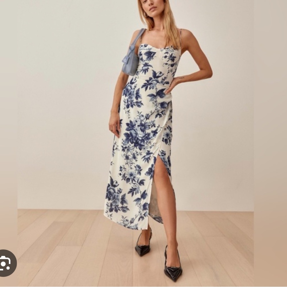 Reformation Kourtney Blue and White Floral Dress